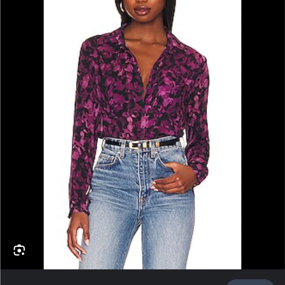 Bella Dahl Full Button Down Hipster Top in Berry Floral Print Size S